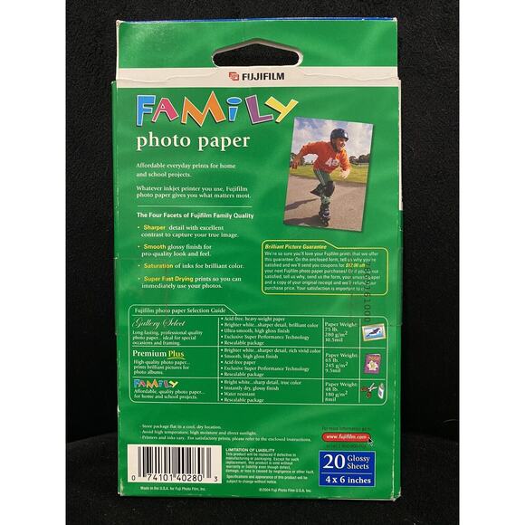 Fujifilm Family Photo Paper 20 Inkjet Printer Fuji Glossy 4X6 - Picture 2 of 4